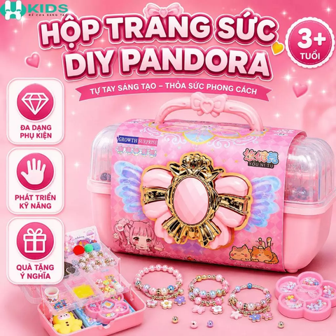 Hộp Trang Sức Công Chúa 3 Tầng Có Quai Xách, Kèm Vòng Tay DIY Và Phụ Kiện