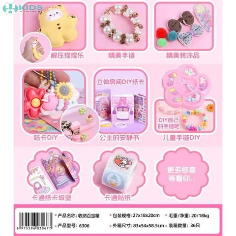 Hộp Trang Sức Công Chúa 3 Tầng Có Quai Xách, Kèm Vòng Tay DIY Và Phụ Kiện