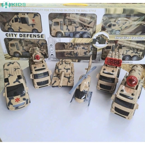 Set 6 Xe Ô Tô Quân Sự Cỡ Lớn, Xe Tăng Tên Lửa Trực Thăng Cứu Thương Chạy Đà Cho Bé