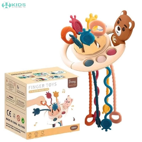 Đồ Chơi Kéo Dây Silicone 5in1 Cho Bé, Bảng Bận Rộn Luyện Cầm Nắm Và Vận Động Tinh