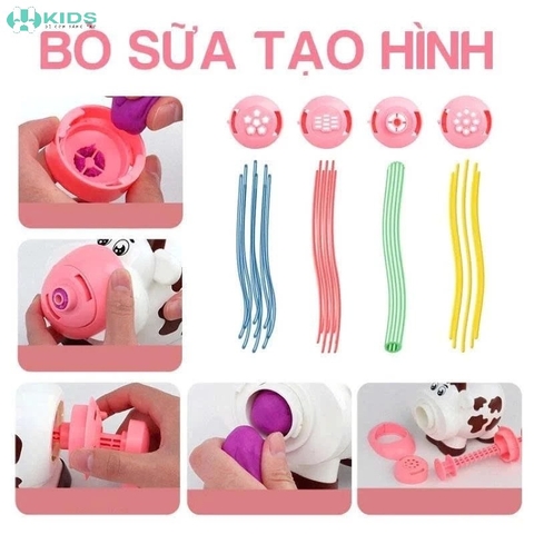 Bộ Đất Nặn Bò Sữa Tạo Hình, Máy Ép Mì Kèm Khuôn Và Đất Nặn Nhiều Màu Cho Bé