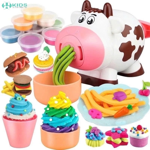 Bộ Đất Nặn Bò Sữa Tạo Hình, Máy Ép Mì Kèm Khuôn Và Đất Nặn Nhiều Màu Cho Bé