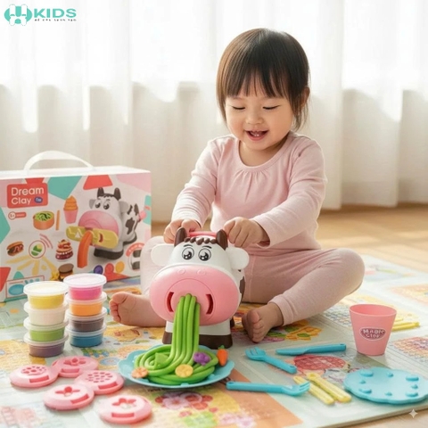 Bộ Đất Nặn Bò Sữa Tạo Hình, Máy Ép Mì Kèm Khuôn Và Đất Nặn Nhiều Màu Cho Bé