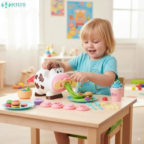 Bộ Đất Nặn Bò Sữa Tạo Hình, Máy Ép Mì Kèm Khuôn Và Đất Nặn Nhiều Màu Cho Bé