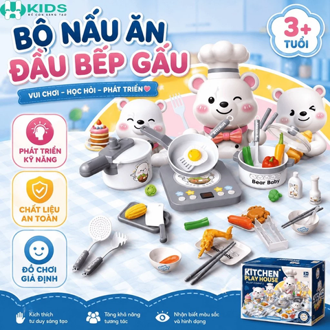 Bộ Đồ Chơi Nấu Ăn Đầu Bếp Gấu 34 Chi Tiết Cho Bé