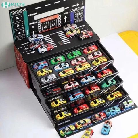 Hộp 48 Xe Ô Tô Hợp Kim, Vali Container Kèm Thảm Đường Đua Và Bãi Đỗ Xe Cho Bé