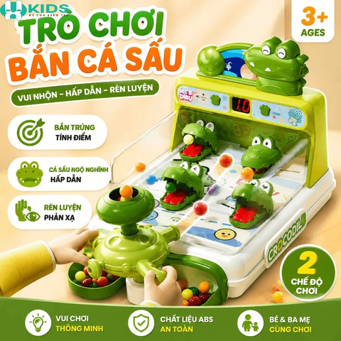 Đồ Chơi Bắn Bi Cá Sấu Tính Điểm Có Âm Thanh Cho Bé