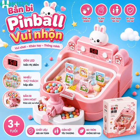 Máy Bắn Bi Pinball Cho Bé Có Màn Hình Tính Điểm, Kèm 20 Bi