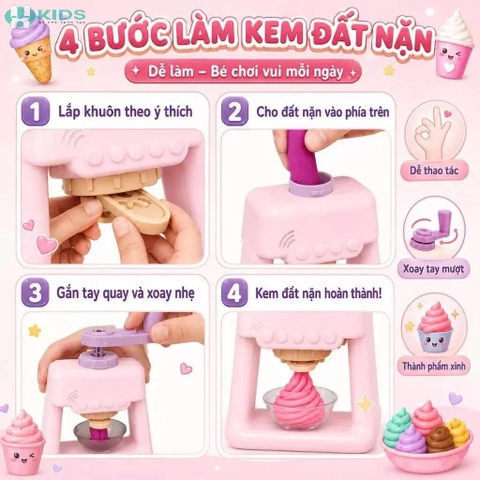 Máy Làm Kem Đất Nặn Dream Kitchen 40pcs, Kèm 12 Màu Đất Nặn Và Khuôn Tạo Hình
