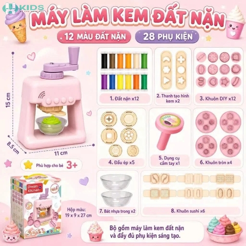 Máy Làm Kem Đất Nặn Dream Kitchen 40pcs, Kèm 12 Màu Đất Nặn Và Khuôn Tạo Hình