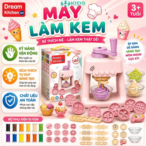Máy Làm Kem Đất Nặn Dream Kitchen 40pcs, Kèm 12 Màu Đất Nặn Và Khuôn Tạo Hình