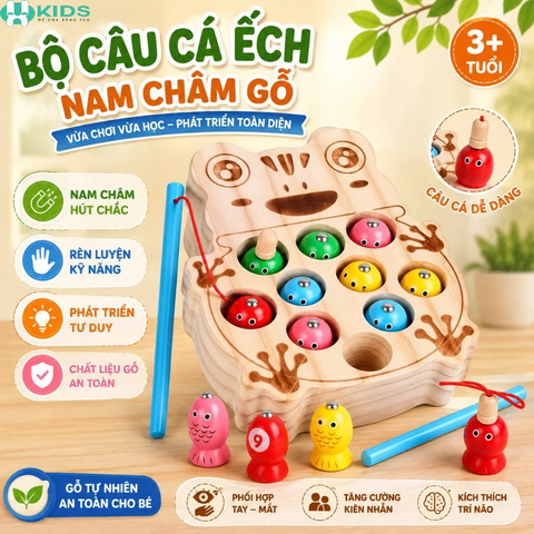 Bộ Đồ Chơi Câu Cá Nam Châm Bằng Gỗ Khay Hình Ếch Cho Bé