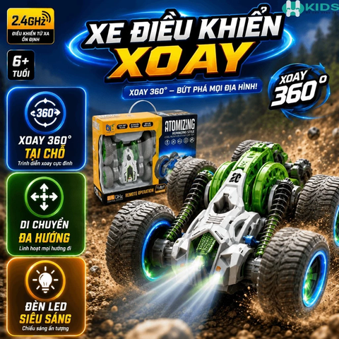 Xe Điều Khiển Từ Xa Xoay 360 Độ, Xe Địa Hình 2.4GHz Phun Sương Có Đèn