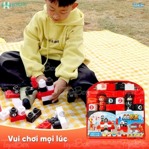 Balo Xếp Hình Lắp Ráp Lính Cứu Hỏa Khối Nhựa 29 Chi Tiết Cho Bé