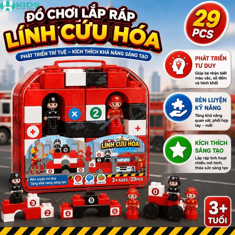Balo Xếp Hình Lắp Ráp Lính Cứu Hỏa Khối Nhựa 29 Chi Tiết Cho Bé
