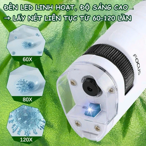 Kính Hiển Vi Cầm Tay 120X Cho Bé Có Đèn LED