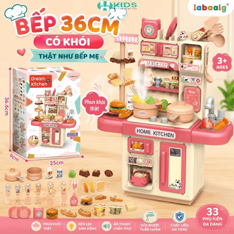 Bộ Đồ Chơi Nhà Bếp 36cm Có Khói Vòi Nước 33 Chi Tiết Cho Bé