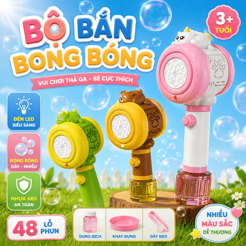 Bộ Bắn Bong Bóng Tự Động Có Đèn LED Hình Thú Cho Bé