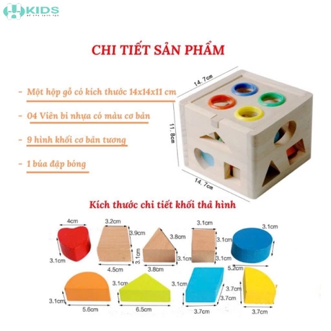Hộp Thả Hình Khối Gỗ Kèm Búa Đập Bóng Cho Bé