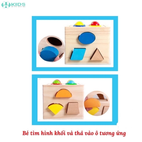 Hộp Thả Hình Khối Gỗ Kèm Búa Đập Bóng Cho Bé