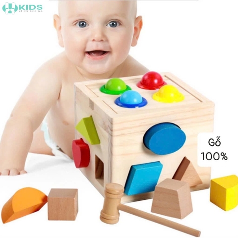 Hộp Thả Hình Khối Gỗ Kèm Búa Đập Bóng Cho Bé