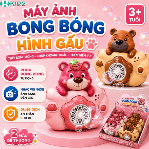 Máy Ảnh Bong Bóng Hình Gấu Tự Động Có Đèn Cho Bé