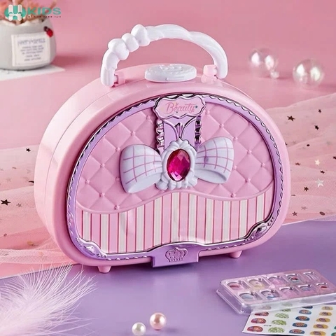 Túi Xách Trang Điểm Cho Bé, Bộ Makeup Có Gương, Phấn Màu, Son Và Phụ Kiện Làm Móng