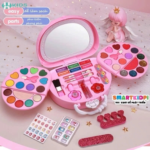 Túi Xách Trang Điểm Cho Bé, Bộ Makeup Có Gương, Phấn Màu, Son Và Phụ Kiện Làm Móng