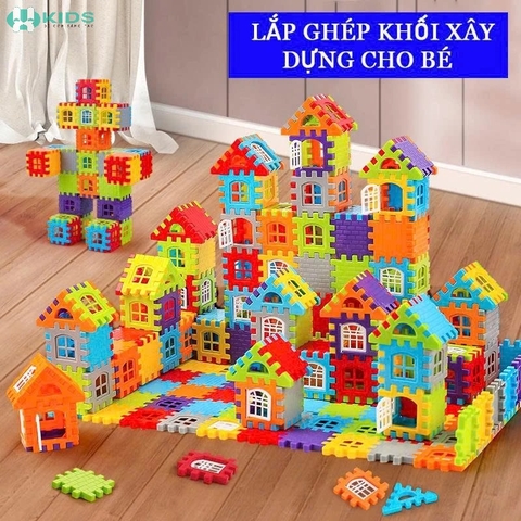 Bộ Xếp Hình Ngôi Nhà 156 Chi Tiết, Khối Lắp Ghép Xây Dựng Lâu Đài Nhiều Màu Cho Bé 3+