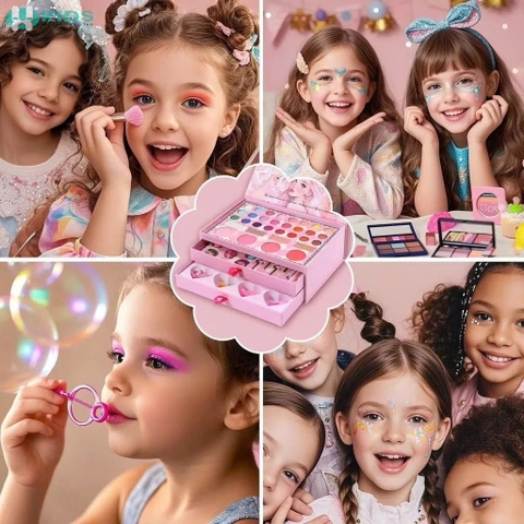 Hộp Makeup 60 Chi Tiết Kèm Phụ Kiện Trang Điểm 3in1 Cho Bé