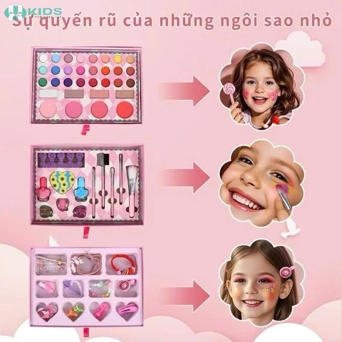 Hộp Makeup 60 Chi Tiết Kèm Phụ Kiện Trang Điểm 3in1 Cho Bé