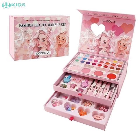 Hộp Makeup 60 Chi Tiết Kèm Phụ Kiện Trang Điểm 3in1 Cho Bé