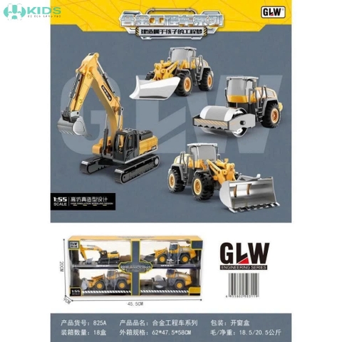 Set 4 Xe Công Trình Hợp Kim Tỷ Lệ 1:55 Cho Bé