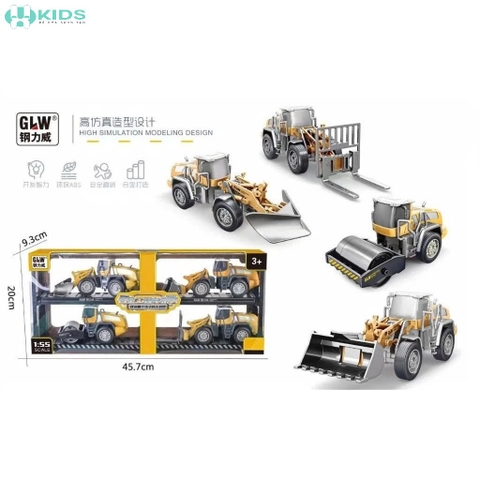 Set 4 Xe Công Trình Hợp Kim Tỷ Lệ 1:55 Cho Bé
