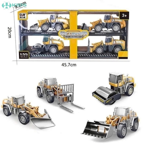 Set 4 Xe Công Trình Hợp Kim Tỷ Lệ 1:55 Cho Bé