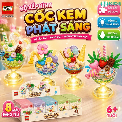 Bộ Xếp Hình Cốc Kem Phát Sáng QS08