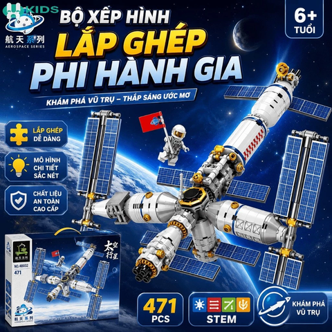Bộ Xếp Hình Lắp Ghép Trạm Vũ Trụ Phi Hành Gia 471 Chi Tiết Cho Bé 6+