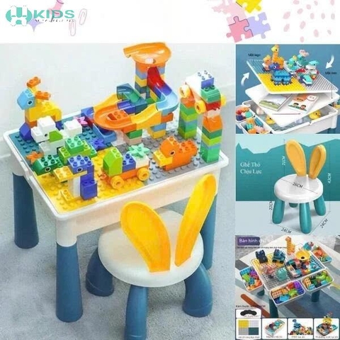 Bộ Xếp Hình Bàn Ghế Tai Thỏ Đa Năng 110 Chi Tiết Cho Bé
