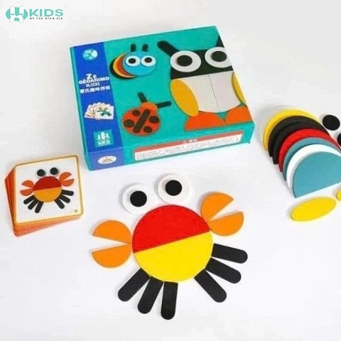 Bộ Đồ Chơi Ghép Hình Gỗ Các Con Vật Montessori – Xếp Hình Sáng Tạo Theo Thẻ Mẫu Cho Bé