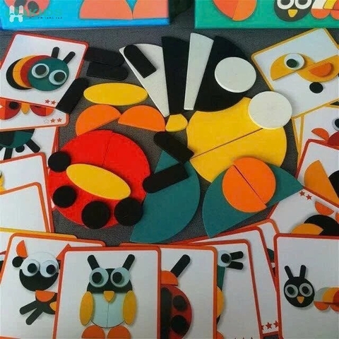 Bộ Đồ Chơi Ghép Hình Gỗ Các Con Vật Montessori – Xếp Hình Sáng Tạo Theo Thẻ Mẫu Cho Bé