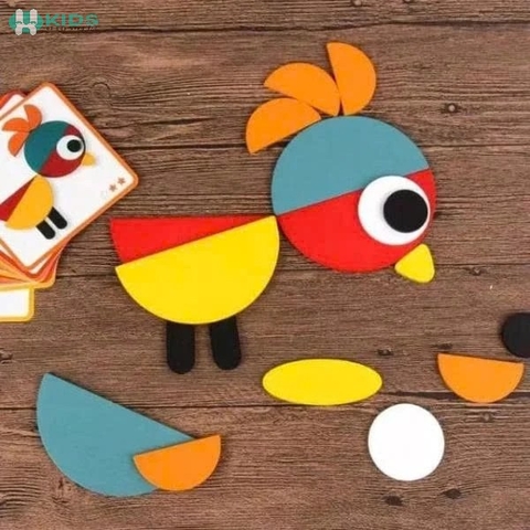 Bộ Đồ Chơi Ghép Hình Gỗ Các Con Vật Montessori – Xếp Hình Sáng Tạo Theo Thẻ Mẫu Cho Bé