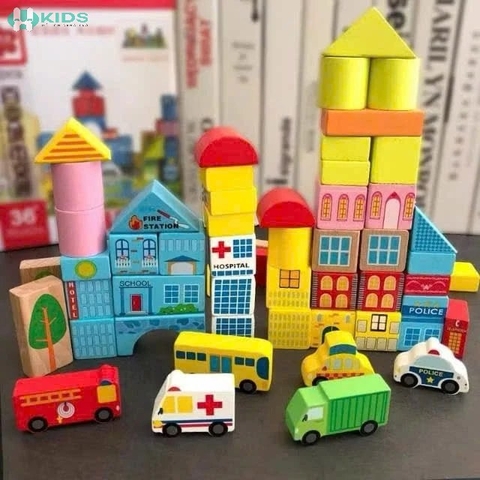 Bộ Xếp Hình Gỗ Thành Phố Giao Thông 62 Chi Tiết Cho Bé