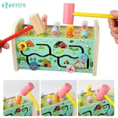 Đồ Chơi Gỗ Đập Chuột Sư Tử Có Đàn Xylophone Cho Bé