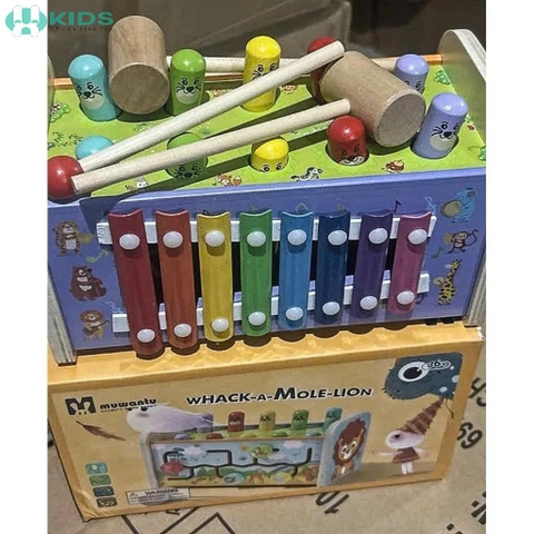 Đồ Chơi Gỗ Đập Chuột Sư Tử Có Đàn Xylophone Cho Bé