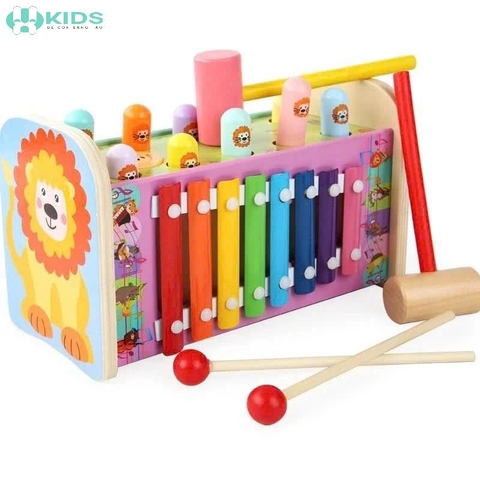 Đồ Chơi Gỗ Đập Chuột Sư Tử Có Đàn Xylophone Cho Bé