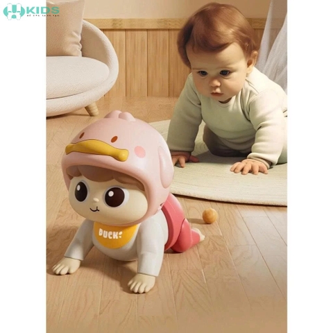 Đồ Chơi Em Bé Tập Bò Đội Mũ Vịt Tự Động