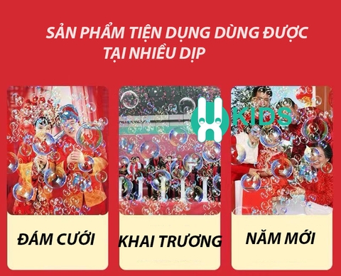 Máy thổi bong bóng bắn pháo hoa tự động có đèn led, phát nhạc loại cao cấp kèm pin