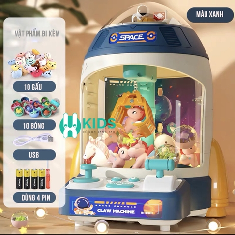 Máy gắp gấu bông mini phiên bản tên lửa có hiệu ứng đèn nhạc kèm sẵn nhiều gấu và bóng cho bé chơi vui nhộn