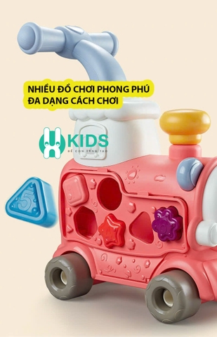 Xe tập đi đa năng 5in1 mô hình tàu hoả xe lửa kết hợp xe chòi chân kèm đồ chơi giáo dục sớm có nhạc đèn phun khói cho bé