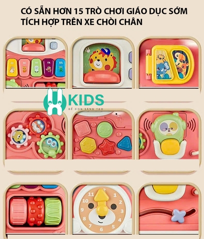 Xe tập đi đa năng 5in1 mô hình tàu hoả xe lửa kết hợp xe chòi chân kèm đồ chơi giáo dục sớm có nhạc đèn phun khói cho bé